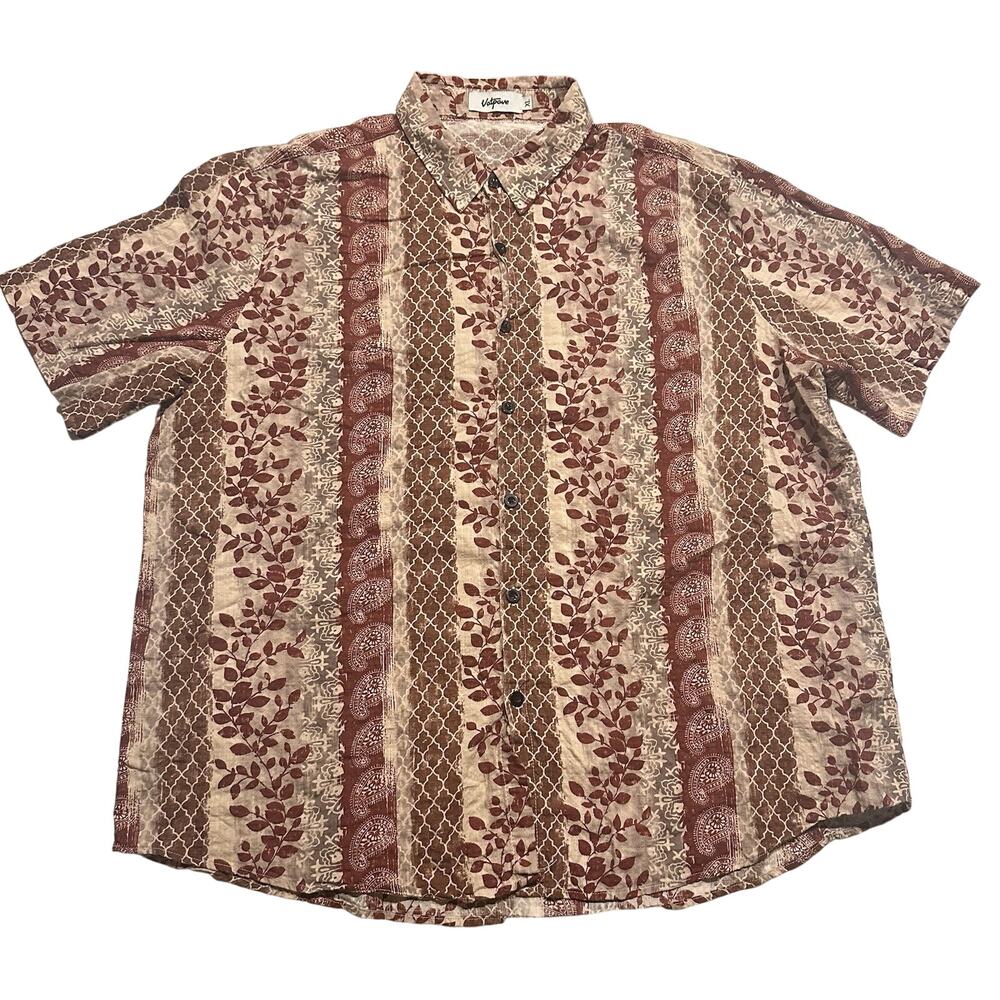 Vatpave Mens SS Button Shirt Sz XL Red Pink Floral Paisley Cotton Viscose Blend